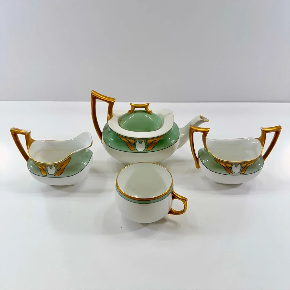 ANTIQUE P&P Limoges France & Bavaria Germany‎ Mismatch ART DECO TEA SET, Teapot